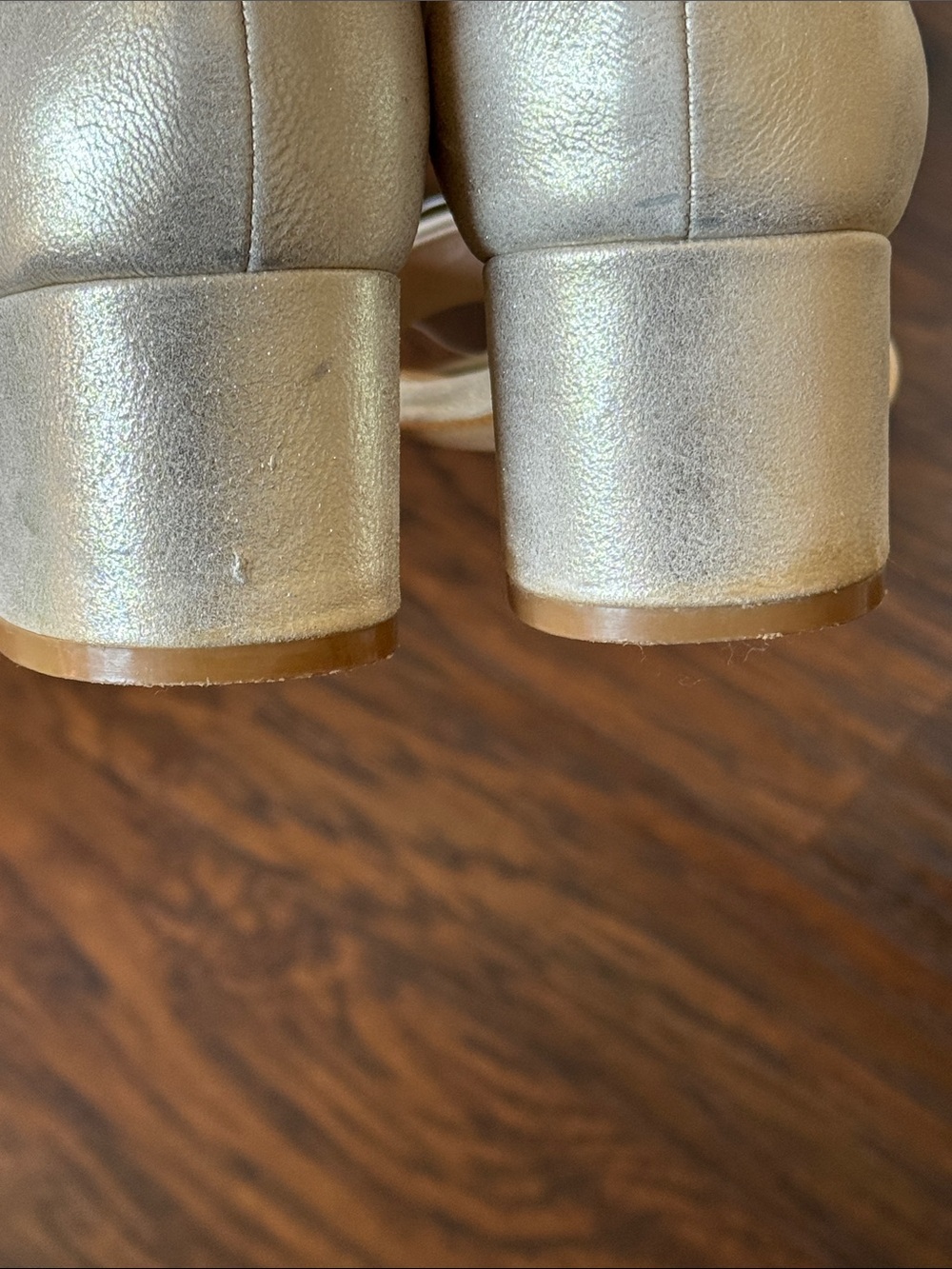 Free People Shimmery Metallic Marigold Open-Toe Ankle-Strap Block Heel Sandals - Picture 7 of 11